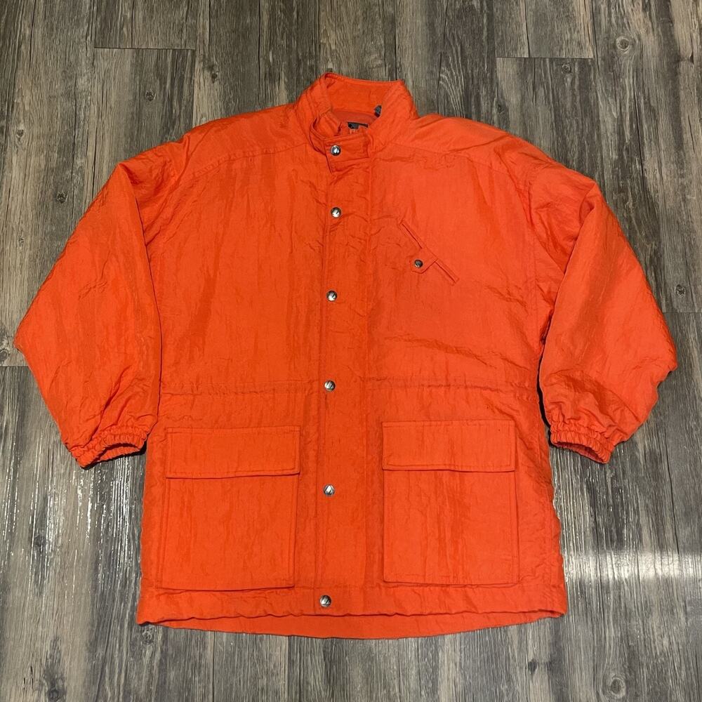 Liz Wear Petites P Nylon Bright Orange Cargo Utility Jacket Coat Vintage 90's